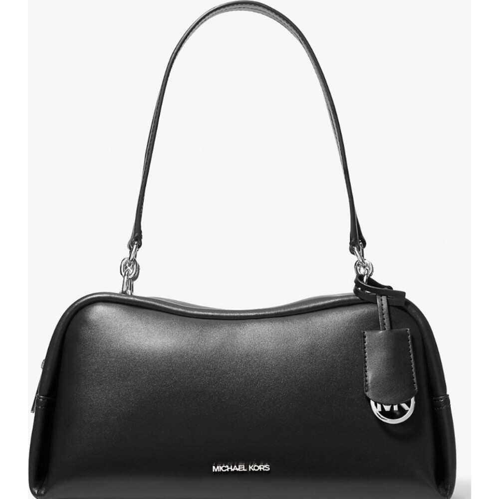 NWOT Michael Kors Cecily Medium Shoulder Handbag Black Silver Hardware LAMBSKIN